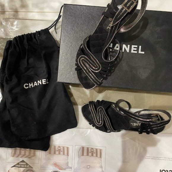 Chanel Heel Quilted Sole Black Silver 36 - Picture 9 of 10